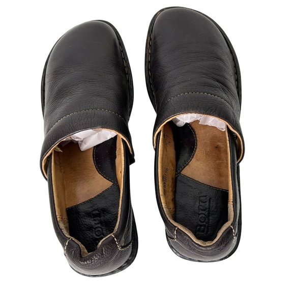 Born Dark Brown Pebbled Leather Slip On Comfort Platform Wedge Heel Clogs 7 / 38 - Picture 7 of 11